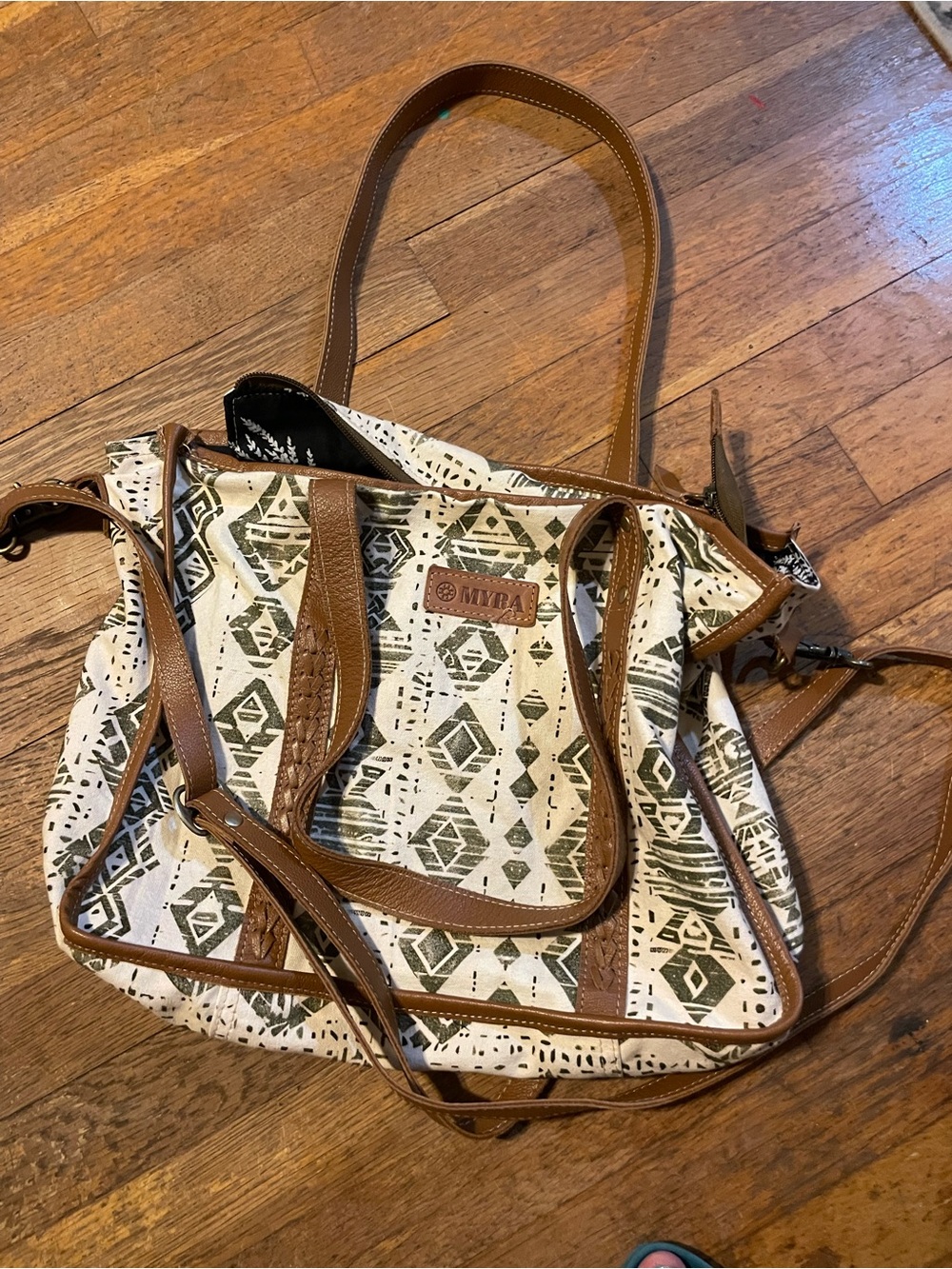 Myra Bag Cream & Brown Aztec Pattern Tote